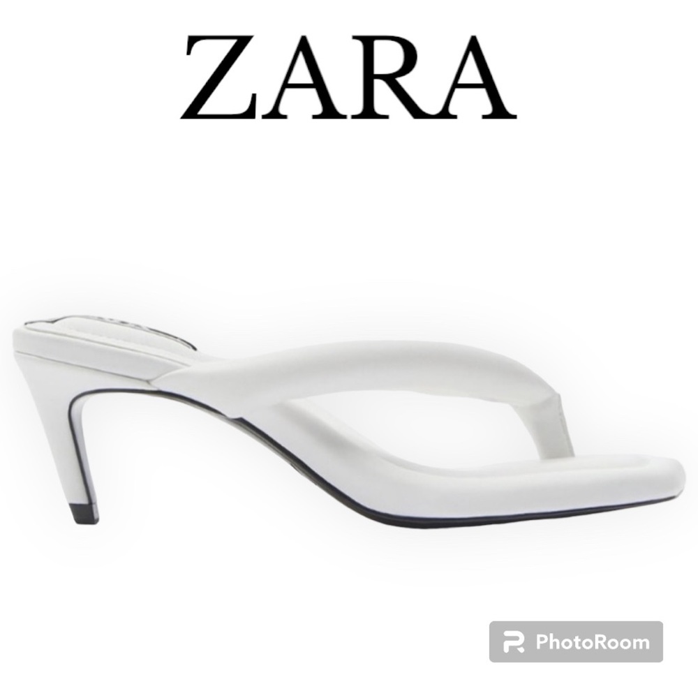 ZARA NWT Abierto Quilted Puff Cloud Thong Kitten Heel Sandal Square Toe SZ 10